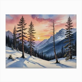 Winter's Embrace in the Highlands Sunset In The Mountains Canvas Print