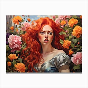 Woman among roses Canvas Print