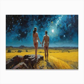 Two Naked People Holding Hands Canvas Print