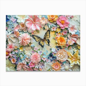 Paper Flowers And Butterflies Canvas Print
