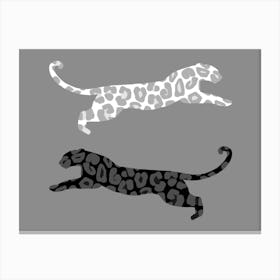 Leaping Leopard Black White and Grey Canvas Print