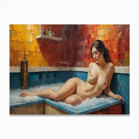 Naked Woman In Bath Tub Canvas Print