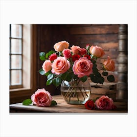 Roses In A Vase Canvas Print