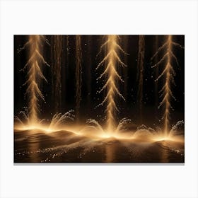 A Digital Rendering Of A Golden Water Fountain With Sprays And Droplets Against A Black Background, Creating A Sense Of Movement And Elegance Canvas Print