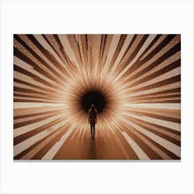 Silhouette Of A Woman Standing Before A Circular Portal Emitting Glowing Lines In An Abstract Space Canvas Print