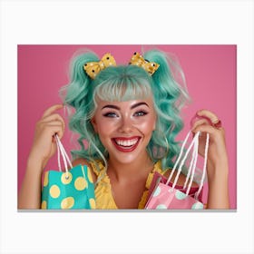 Pretty Girl With Shopping Bags Canvas Print