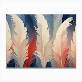 A Vibrant Arrangement Of Feathers In Shades Of White, Red, And Blue, Creating A Soft, Textured Pattern Canvas Print