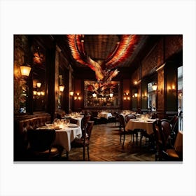 Amphibians Expertly Waltz Under The Flashy Light Fixtures Of A Bustling Argentinian Bistro Feathere 1 Canvas Print