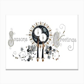 Seasons Greetings With Candles And Engraved Font, Victorian Holiday Poster Canvas Print