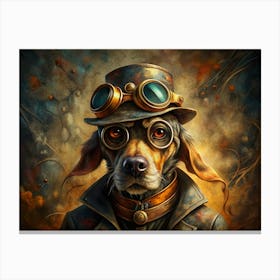 A Dog Wearing Goggles And A Steampunk Hat Canvas Print