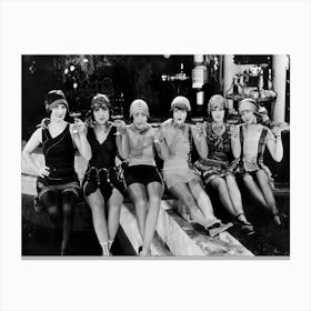 Flapper Girls Drinking Champagne, Vintage Black and White Old Photo Canvas Print