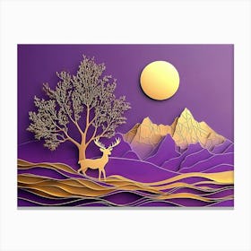 Deer In The Mountains Landscape Canvas Print