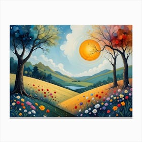 Sunset In The Meadow 4 Canvas Print