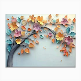 Elegant Colorful 3d Flowers With Leaves On A Tree Illustration Background 1 Canvas Print