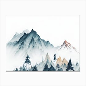 Mountain And Forest In Minimalist Watercolor Horizontal Composition 450 Canvas Print