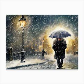 Man Walking In The Snow Canvas Print