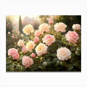 Morning Light In The Rose Garden Canvas Print