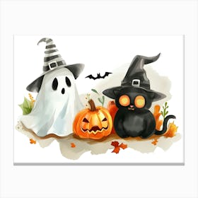 Halloween Cat And Ghost Canvas Print