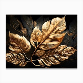 Gold Leaves On Black Background 1 Canvas Print