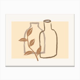 Two Bottles And A Leaf Canvas Print