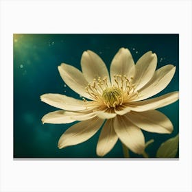 A Close Up Shot Of A White Flower With A Yellow Center And A Blurred Background Canvas Print