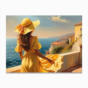 Woman in summer dress looking at the sea 9 Canvas Print