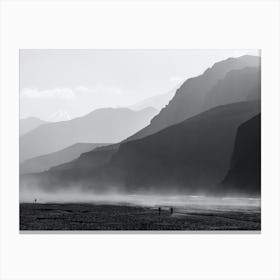 Mountains In The Fog In Black And White Canvas Print