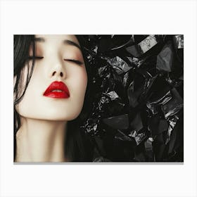 Asian Beauty Model with Red Lips Canvas Print