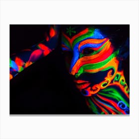 Woman With Make Up Art Of Glowing Uv Fluorescent Powder 3 Canvas Print
