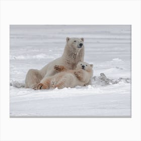 Mama And Baby Polar Bear Canvas Print