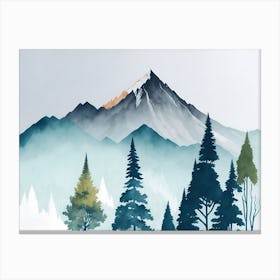 Mountain And Forest In Minimalist Watercolor Horizontal Composition 403 Canvas Print