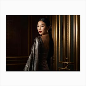 Elegant Asian Woman Clad In High End Attire Strikes A Pose Seamlessly Blending With The Affluent A (5) Canvas Print