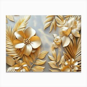 Gold Leaves And Flowers 1 Canvas Print