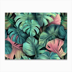 Tropical Seamless Pattern with Exotic Flowers and Leaves 1 Canvas Print