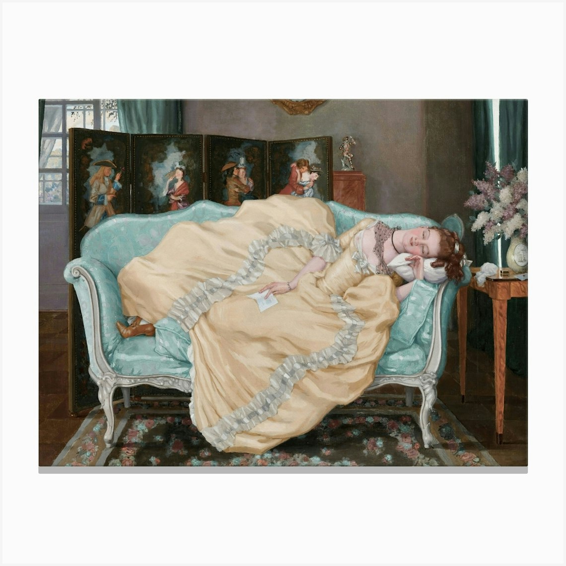 Lady Sleeping On A Couch, Vintage Woman Portrait, Soft Pastel Colors Canvas Print by Vibrant Vintage