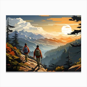 Two Travellers View From The Mountain Canvas Print