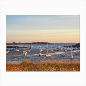 Boats in a dry Bay Canvas Print