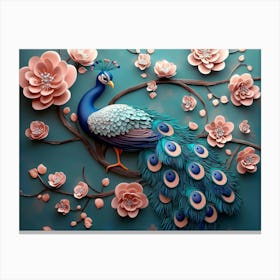 Peacock On Branch 2 Canvas Print