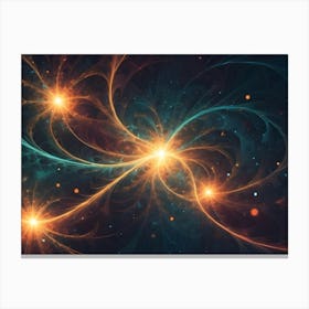 Three Glowing Stars Connected By Flowing, Ethereal Lines Of Light Against A Dark, Cosmic Background Canvas Print