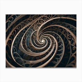 Intricate Spiral Design With Swirling Metallic Patterns, Resembling A Complex Labyrinth Canvas Print