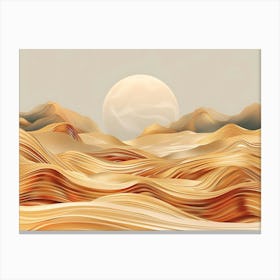 Abstract Desert Landscape With Swirling Sand Dunes And A Large Sun Canvas Print