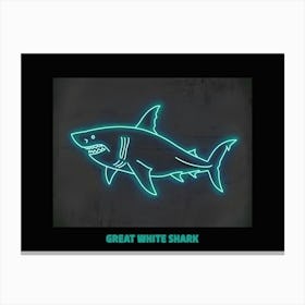 Blue Neon Great White Shark 5 Poster Canvas Print