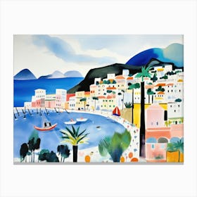 Amalfi Coast Cute Watercolour Illustration 3 Canvas Print