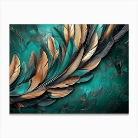 Feathers On A Turquoise Background Canvas Print