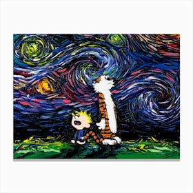 tiger cartoon Art Starry Night Van Gogh parody Canvas Print