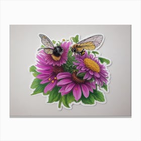 Bees And Flowers Canvas Print
