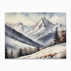 Vintage Muted Winter Mountain Landscape (13) 1 Canvas Print