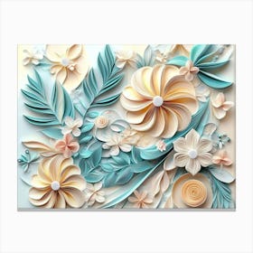 3d Modern Artwork Painting Abstraction Art with Pastel Tropical Plants and Flower Branches with Illustration Canvas Print