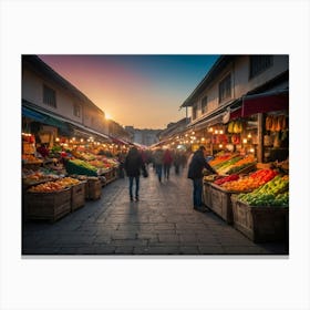 Fruit Market At Sunset Canvas Print