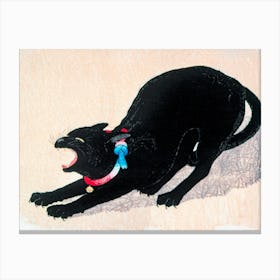 Japanese Ukiyo-E Black Cat Canvas Print